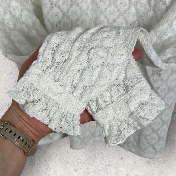 Sezane Leonora Blouse Ecru White Size 34 French US 2 V-Neck Ruffle Sheer Lace - Picture 7 of 14